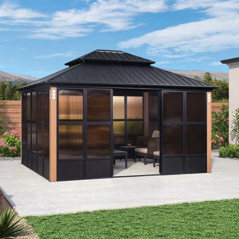 12′ x 14′ Hardtop Aluminum Gazebo with Galvanized Steel Roof & Sliding Doors thumbnail 4