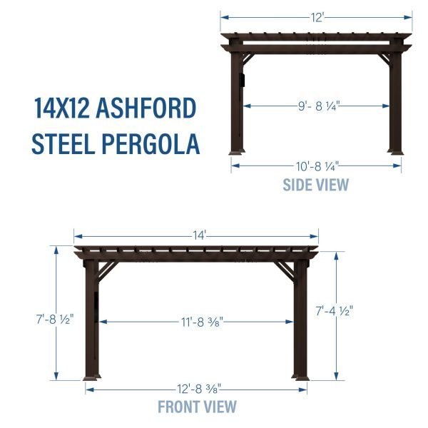 14×12 Ashford Traditional Steel Pergola With Sail Shade Soft Canopy thumbnail 4
