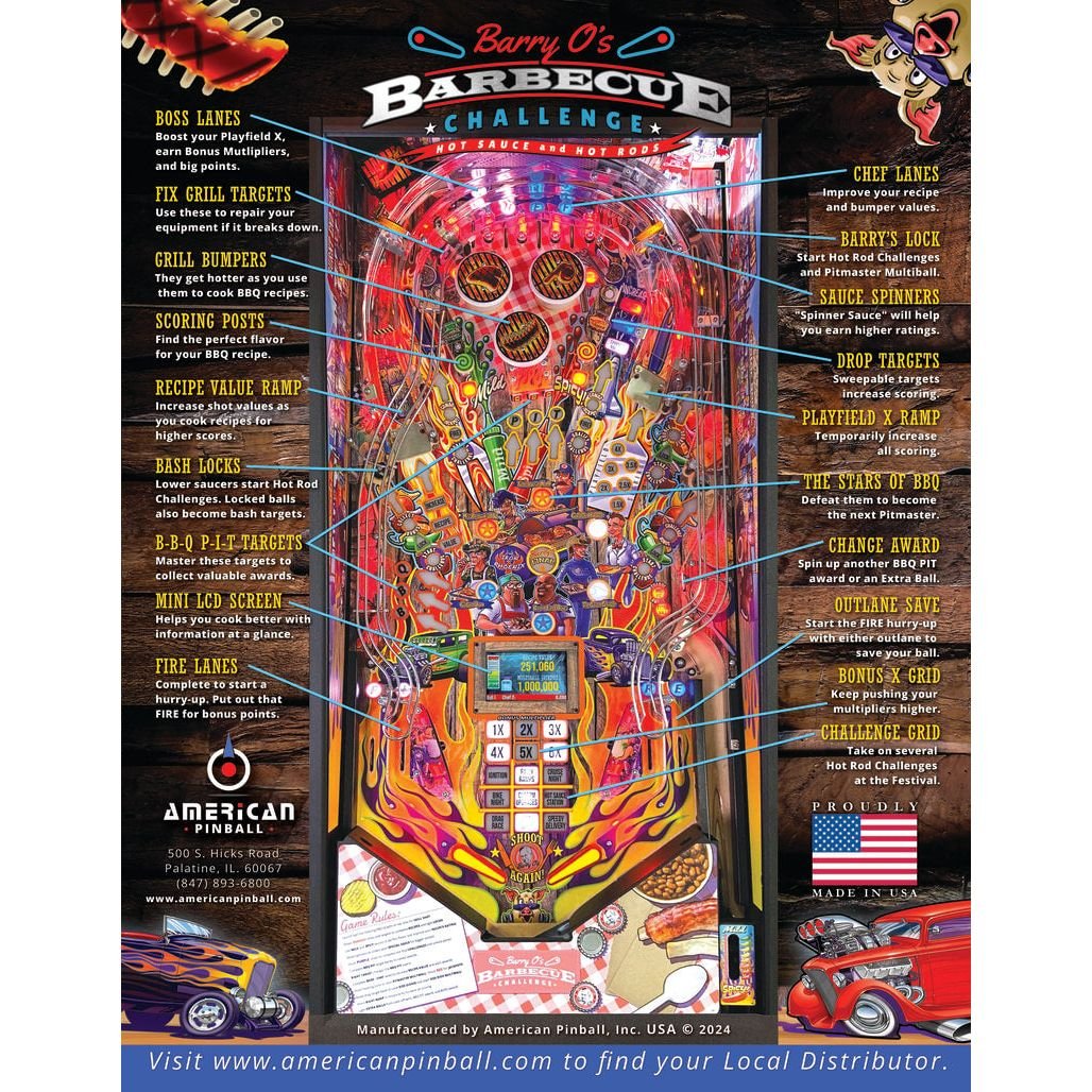 American Pinball Barry O’s BBQ Challenge Classic Pinball Machine thumbnail 3