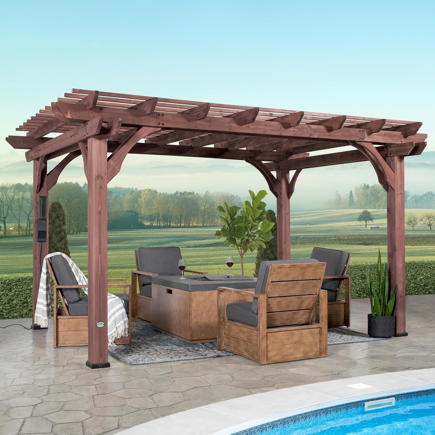 Backyard Discovery 14′ X 10′ Somerville Pergola W/ Electric – Dark Walnut DIY thumbnail 2