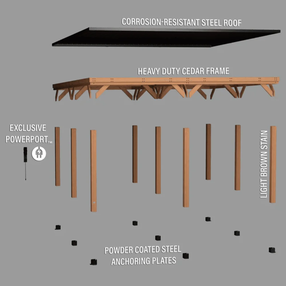 Backyard Discovery Kingsport 20′ x 20′ Cedar Wood Carport with Steel Roof thumbnail 2