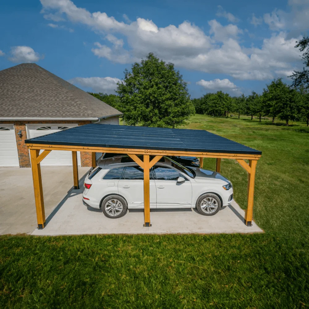 Backyard Discovery Kingsport 20′ x 20′ Cedar Wood Carport with Steel Roof thumbnail 3