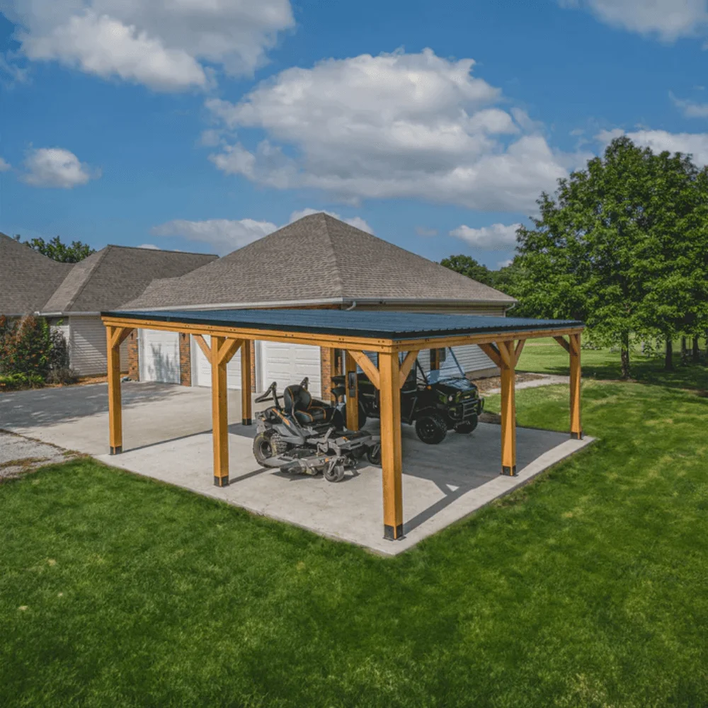 Backyard Discovery Kingsport 20′ x 20′ Cedar Wood Carport with Steel Roof thumbnail 4