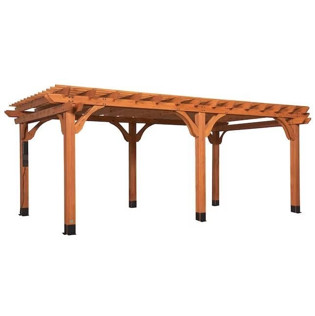 Beaumont 20 ft. x 12 ft. Light Brown Traditional Outdoor All Cedar Wood Patio Pergola Shade Structure with Electric thumbnail 2