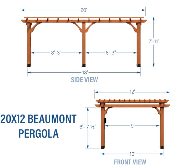 Beaumont 20 ft. x 12 ft. Light Brown Traditional Outdoor All Cedar Wood Patio Pergola Shade Structure with Electric thumbnail 6