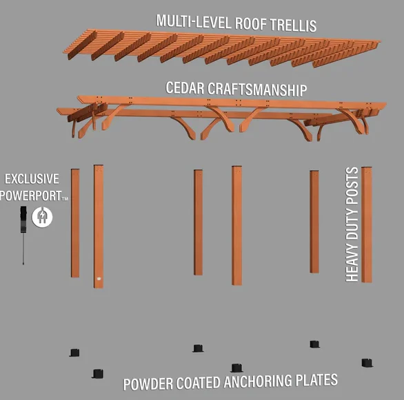 Beaumont 20 ft. x 12 ft. Light Brown Traditional Outdoor All Cedar Wood Patio Pergola Shade Structure with Electric thumbnail 7