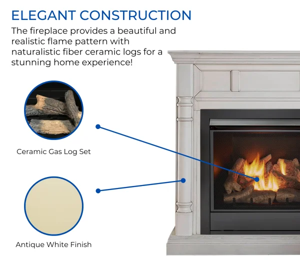Duluth Forge Full Size Dual Fuel Ventless Gas Fireplace With Mantel – 32,000 BTU, Remote Control, Antique White Finish – Model# FDI32R-M-AW thumbnail 3