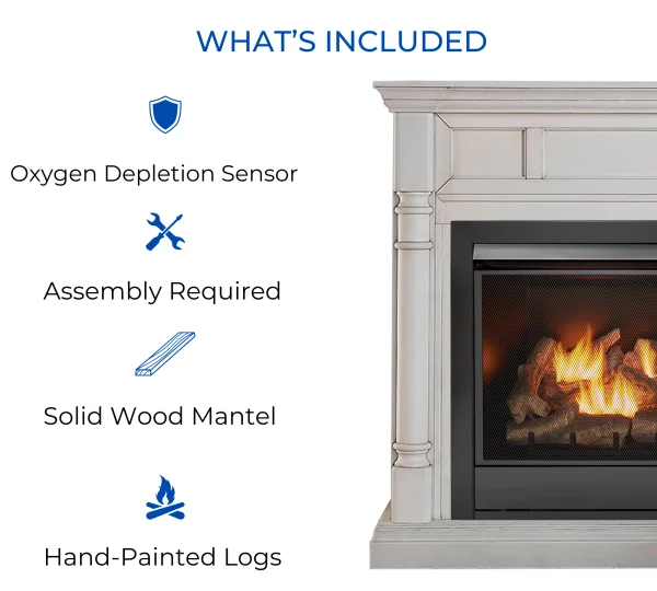 Duluth Forge Full Size Dual Fuel Ventless Gas Fireplace With Mantel – 32,000 BTU, Remote Control, Antique White Finish – Model# FDI32R-M-AW thumbnail 6