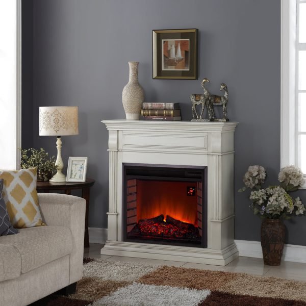 Duluth Forge Full Size Electric Fireplace – Remote Control, Antique White Finish – Model# EL1350-2-AW thumbnail 5