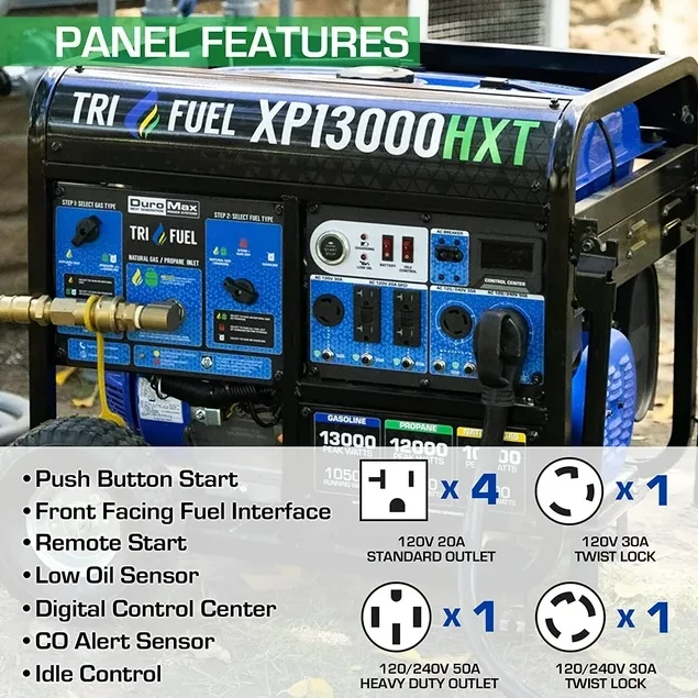 DuroMax XP13000HXT 13,000-Watt Electric Start Tri-Fuel Portable Generator with CO Alert thumbnail 4