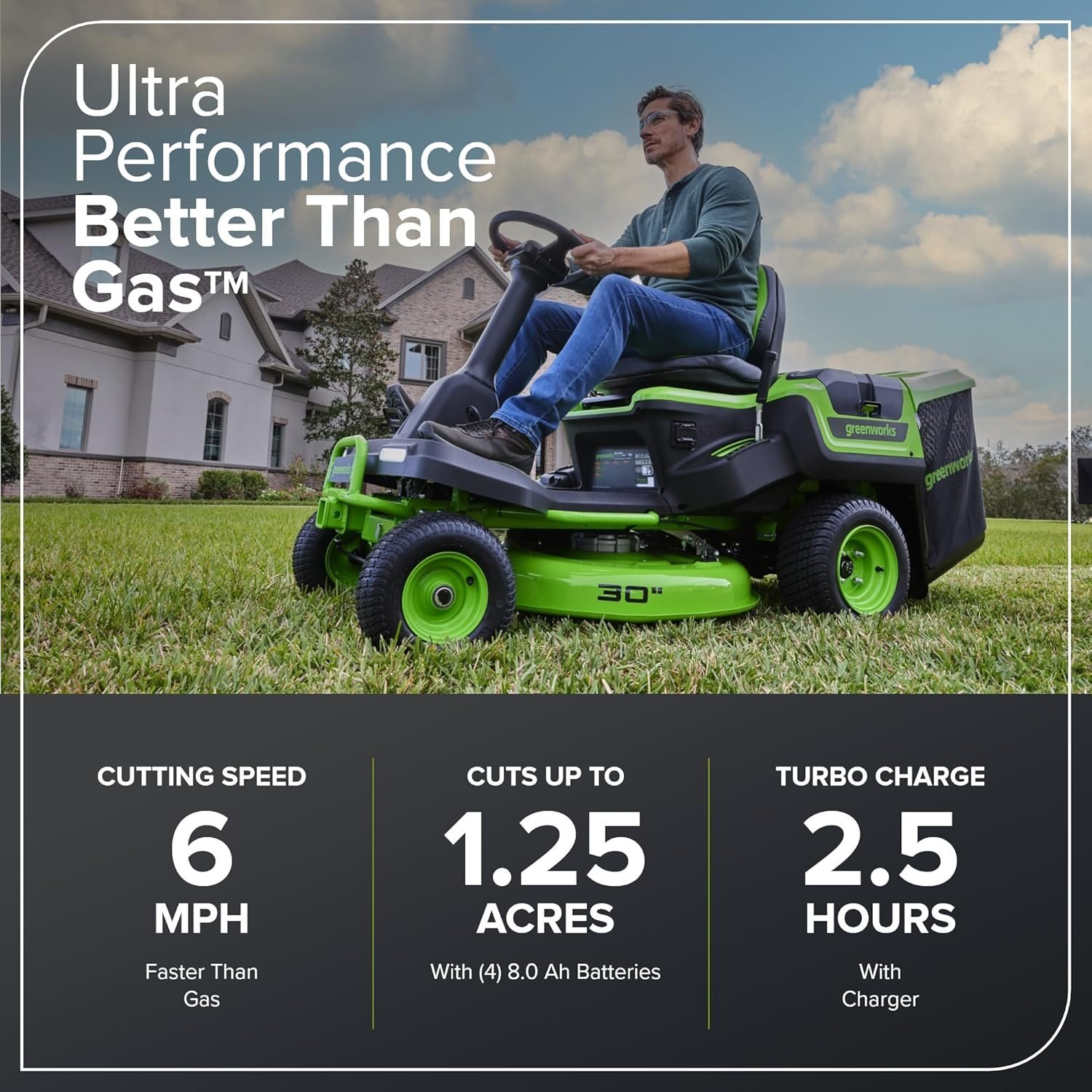 Greenworks 60V 30” CrossoverT Riding Lawn Tractor with 8.0 Ah thumbnail 5