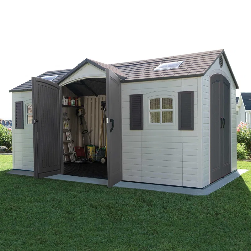 Lifetime 15 Ft. x 8 Ft. High-Density Polyethylene (Plastic) Outdoor Storage Shed with Steel-Reinforced Construction thumbnail 3