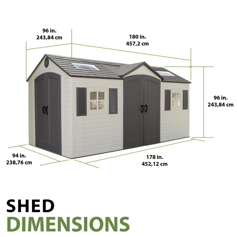 Lifetime 15 Ft. x 8 Ft. High-Density Polyethylene (Plastic) Outdoor Storage Shed with Steel-Reinforced Construction thumbnail 4