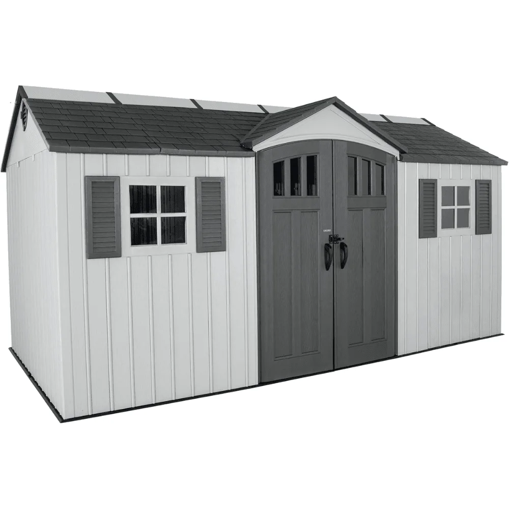 Lifetime 15′ x 8′ Dual Entry Outdoor Storage Shed, Gray