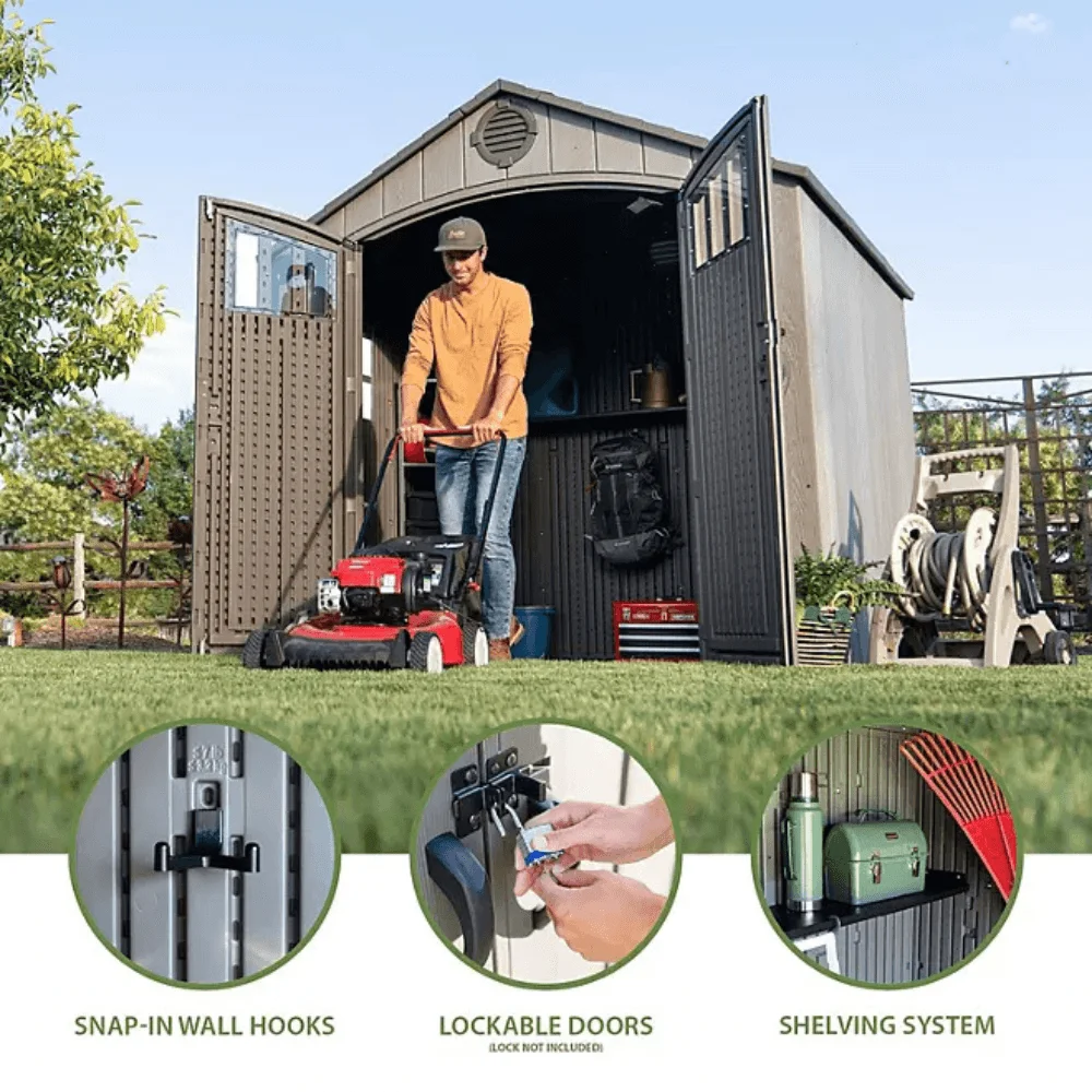 Lifetime 8’ x 7.5’ Outdoor Storage Shed, Light Brown thumbnail 2