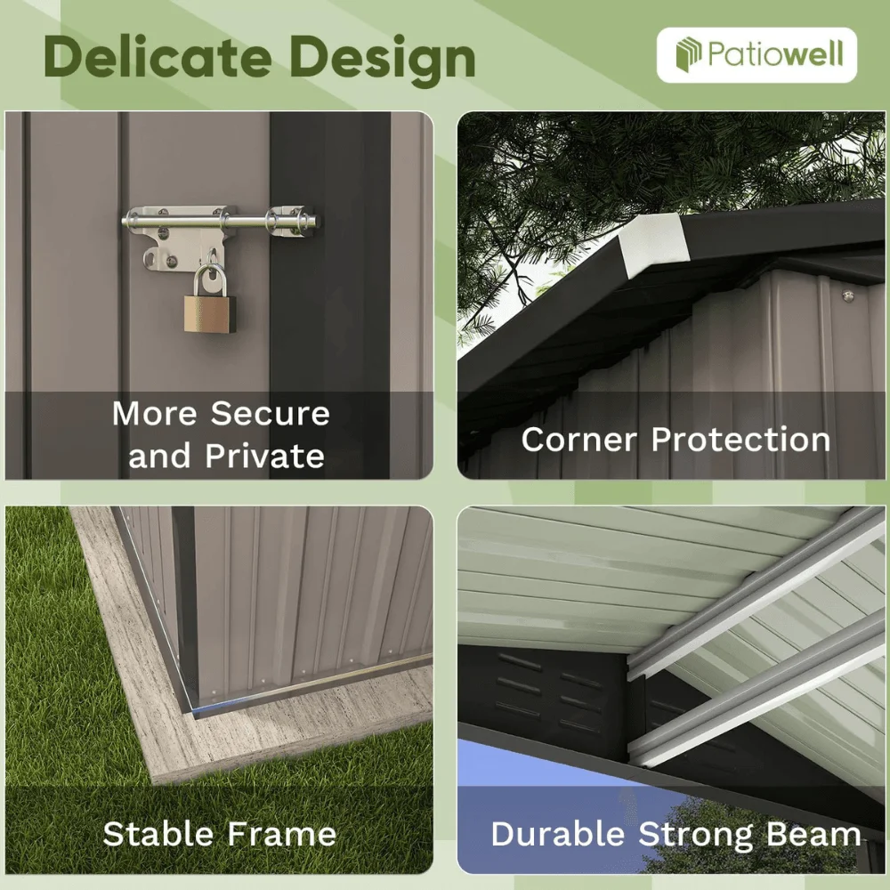 Patiowell 6 ft. W x 4 ft. D Outdoor Storage Brown Metal Shed with Sloping Roof and Double Lockable Door (24.8 sq. ft.) thumbnail 2