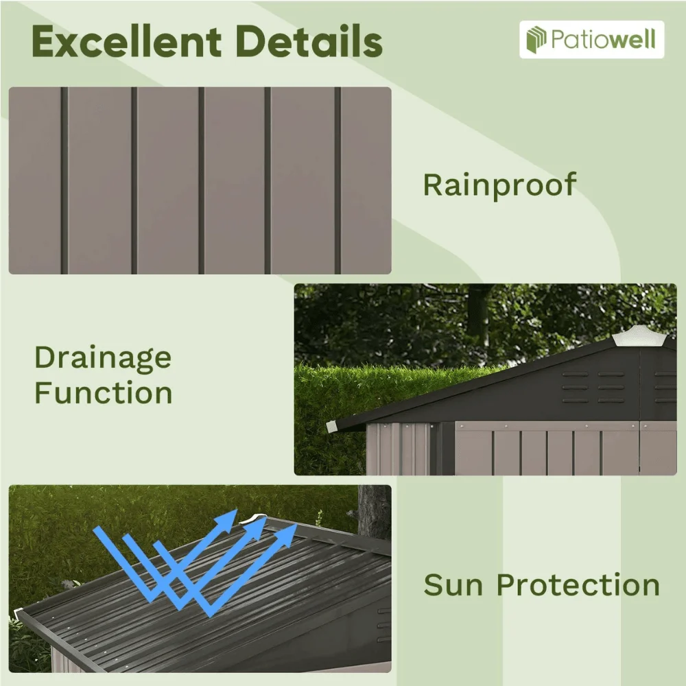 Patiowell 6 ft. W x 4 ft. D Outdoor Storage Brown Metal Shed with Sloping Roof and Double Lockable Door (24.8 sq. ft.) thumbnail 4