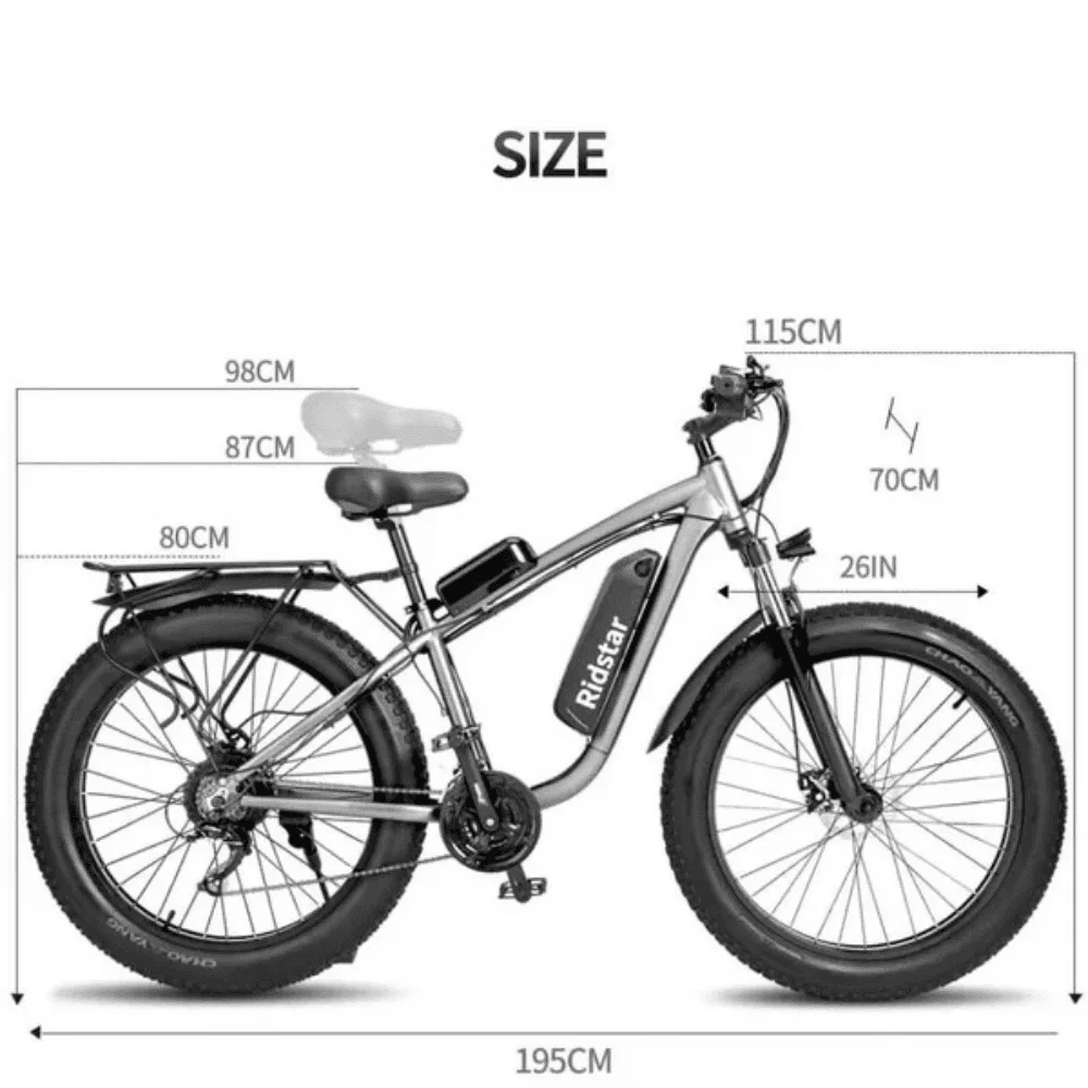 Ridstar E26 PRO Electric Bike 48V 23Ah Battery 1000W*2 Dual Motors 26*4.0inches Tires 50-75KM Max Mileage 15 thumbnail 4