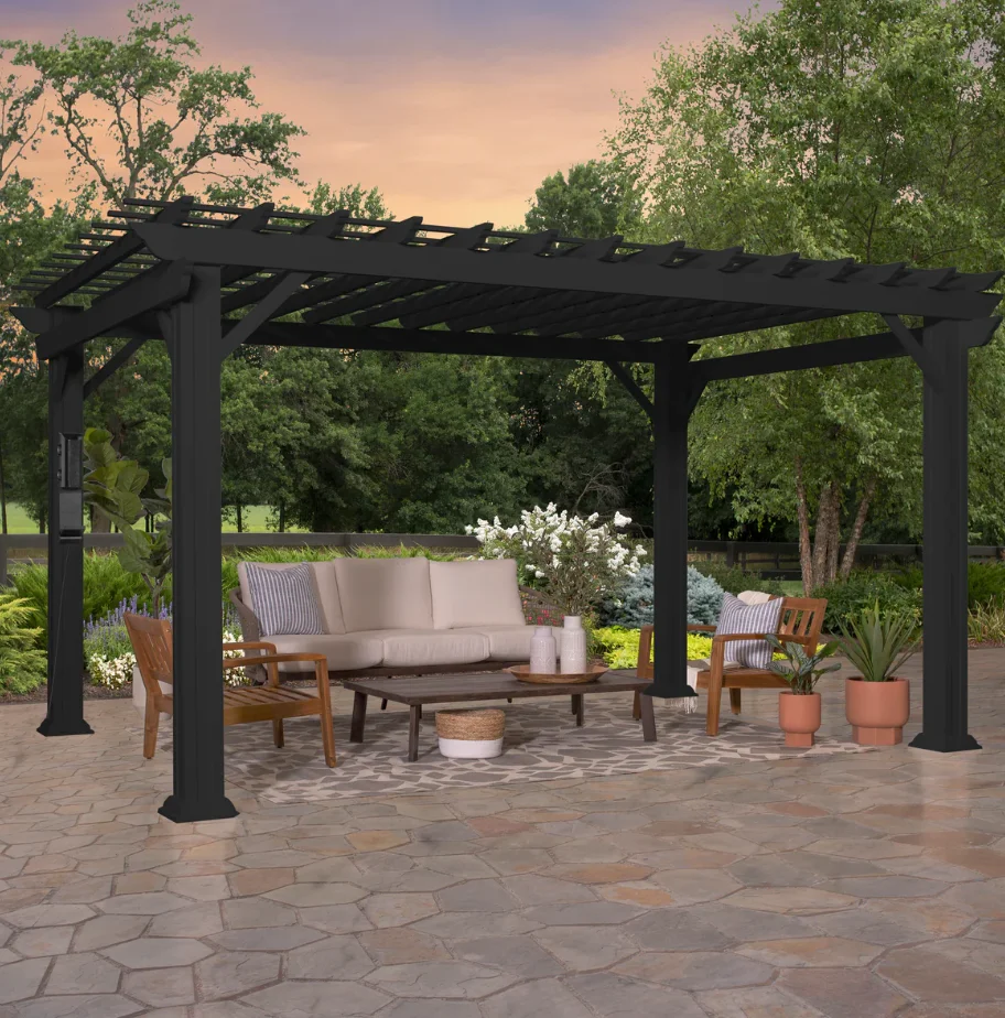 Stratford 12 Ft. X 10 Ft. Black Steel Traditional Pergola with Sail Shade Soft Canopy thumbnail 3