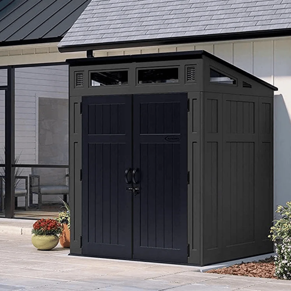Suncast Modernist 6 ft. x 5 ft. Resin Vertical Pent Storage Shed with Floor Kit thumbnail 2