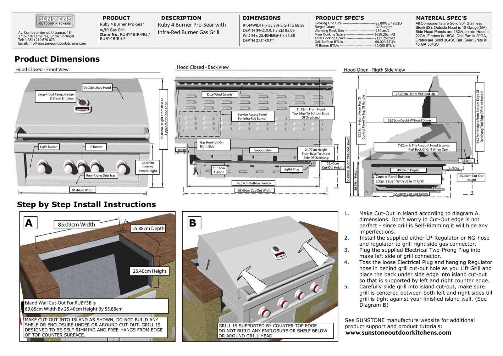 Sunstone Ruby 4 Burner Gas Grill With Infrared thumbnail 6