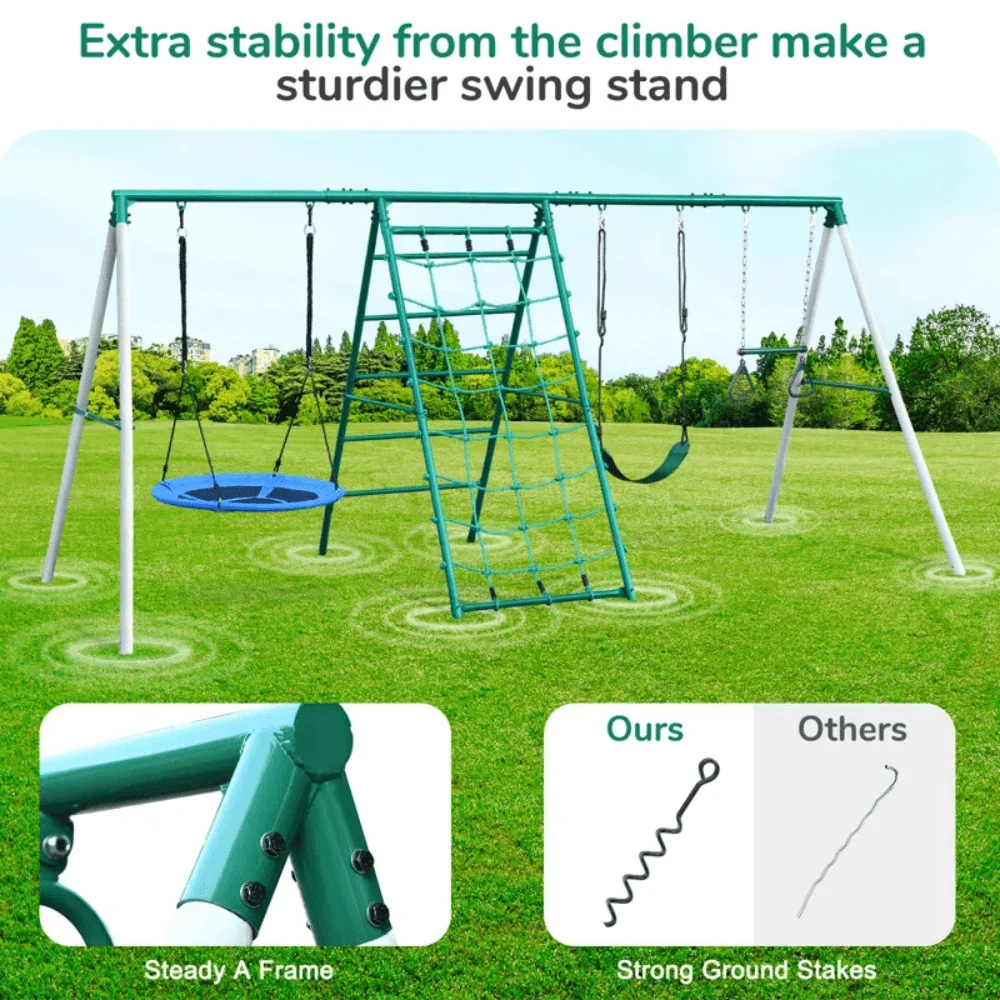 Swing Sets with Saucer Swing,Belt Swing,Trapeze Bar,Climbing Rope,Climbing Ladder thumbnail 2