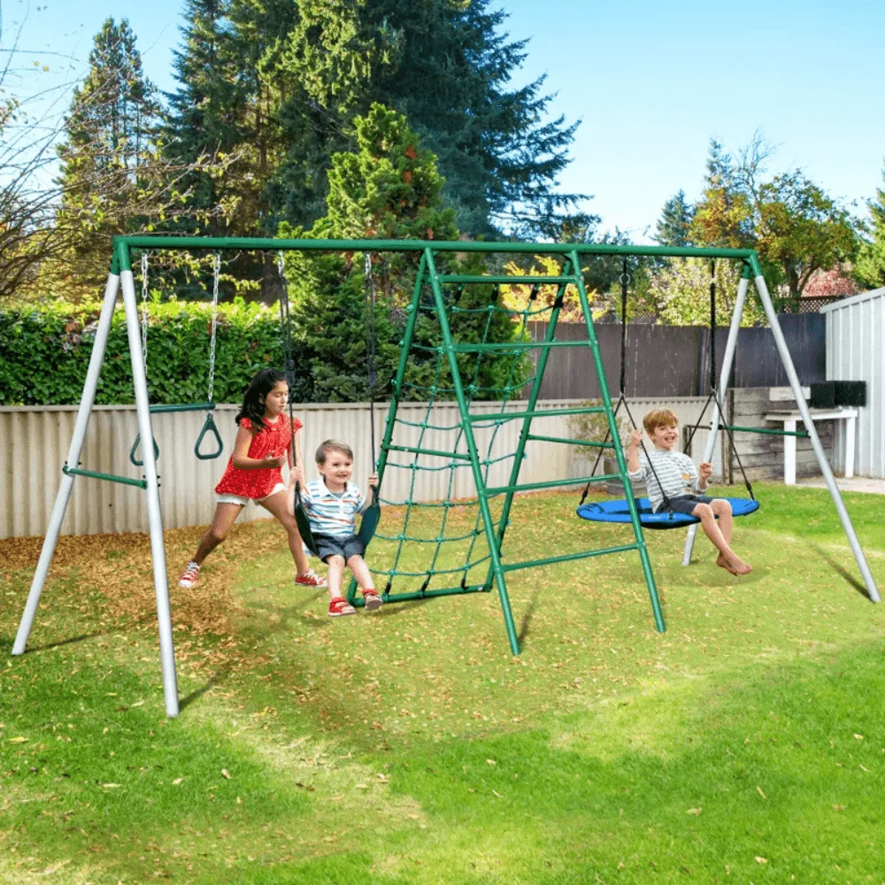 Swing Sets with Saucer Swing,Belt Swing,Trapeze Bar,Climbing Rope,Climbing Ladder thumbnail 3