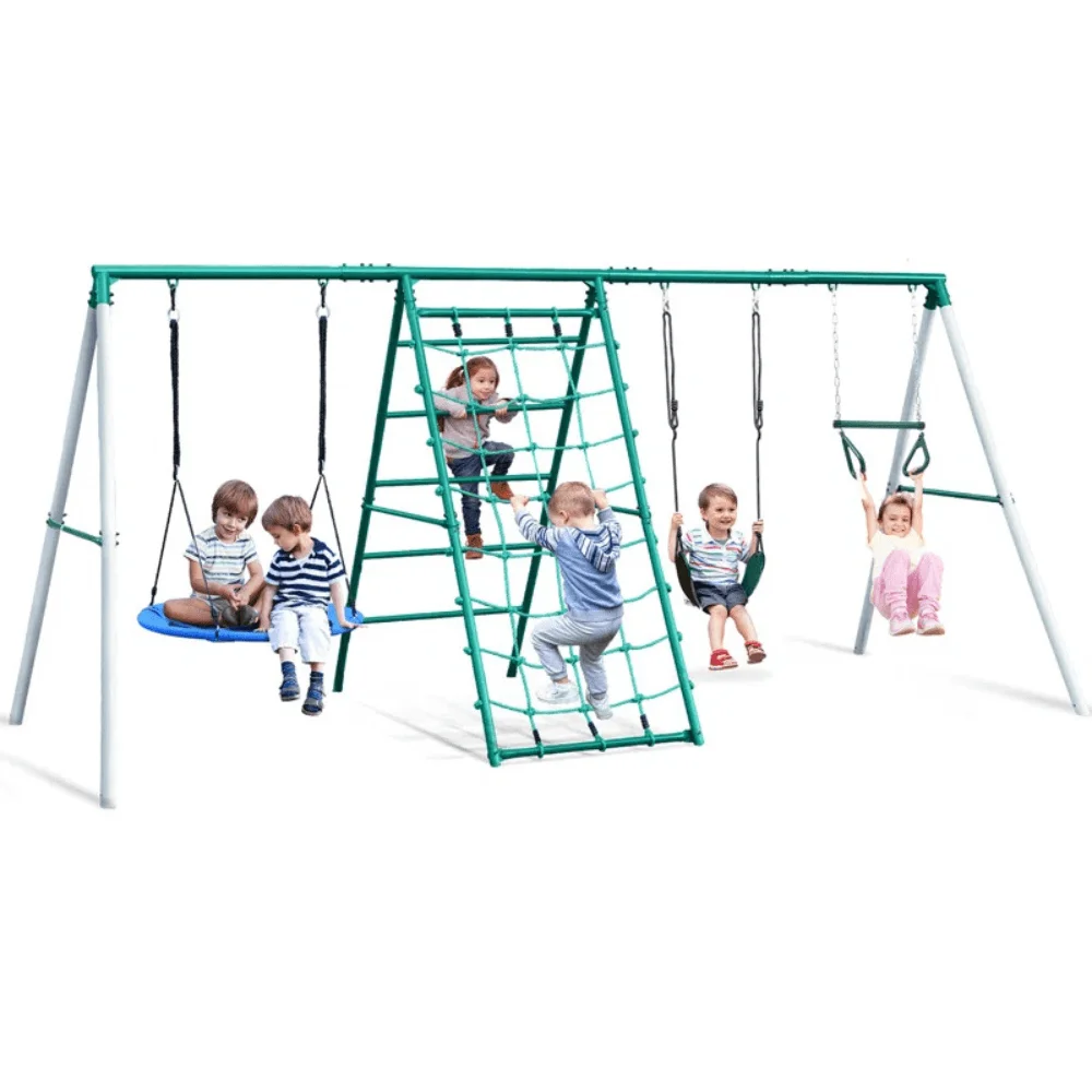 Swing Sets with Saucer Swing,Belt Swing,Trapeze Bar,Climbing Rope,Climbing Ladder thumbnail 5