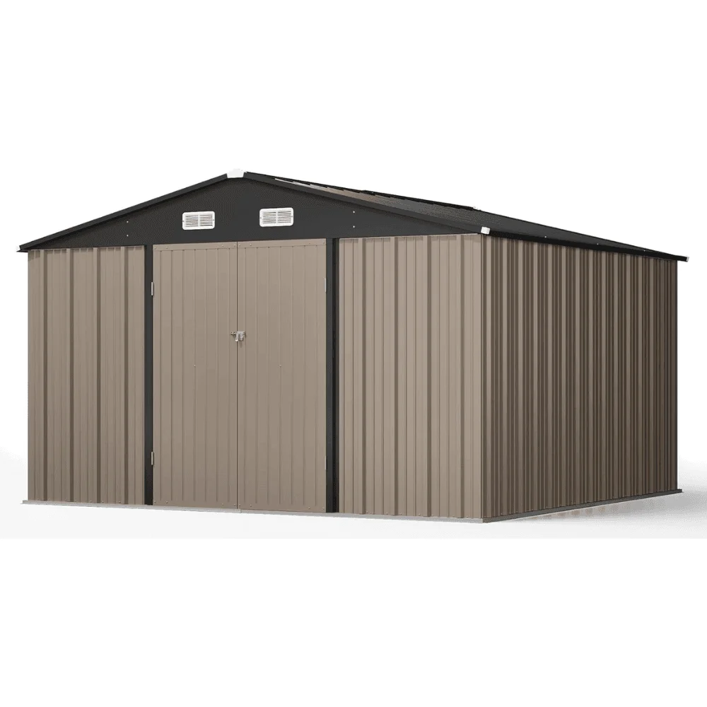 VEIKOUS 10 ft. W x 10 ft. D Outdoor Metal Storage Shed in Gray (100 sq. ft.)