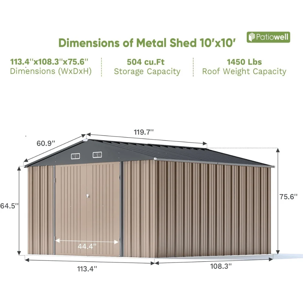 VEIKOUS 10 ft. W x 10 ft. D Outdoor Metal Storage Shed in Gray (100 sq. ft.) thumbnail 6