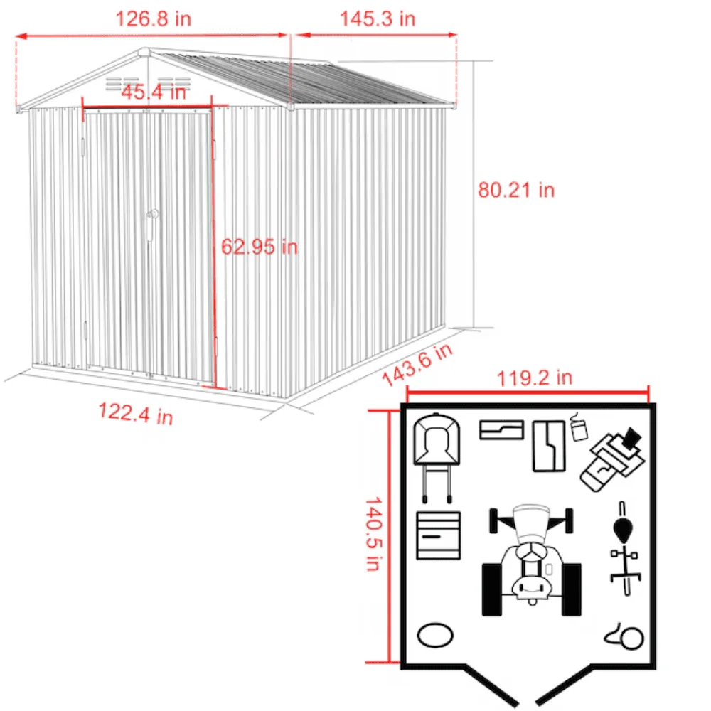 VEIKOUS 10 ft. W x 12 ft. D Outdoor Metal Storage Shed in Gray (120 sq. ft.) thumbnail 4