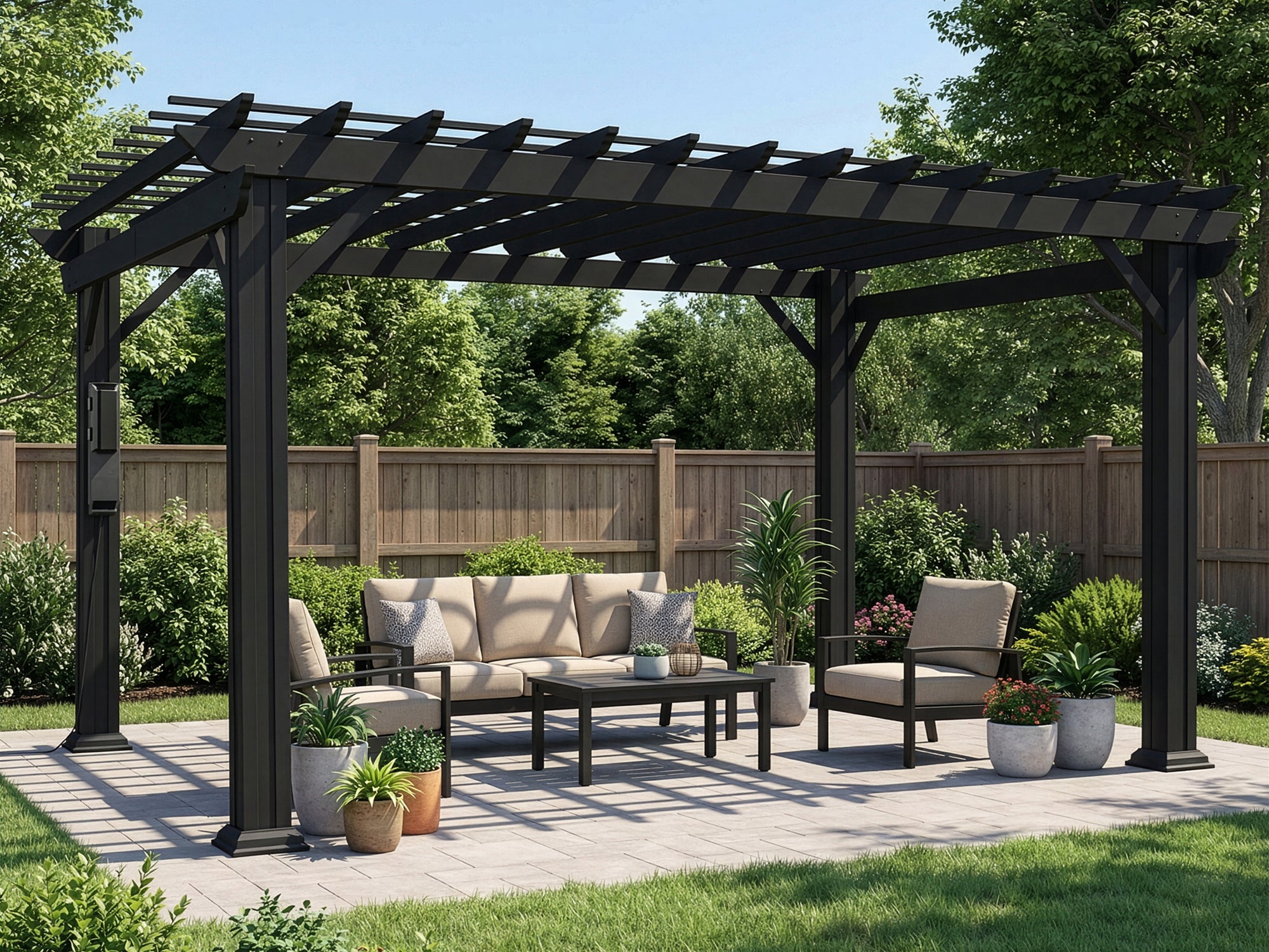 14×12 Ashford Traditional Steel Pergola With Sail Shade Soft Canopy