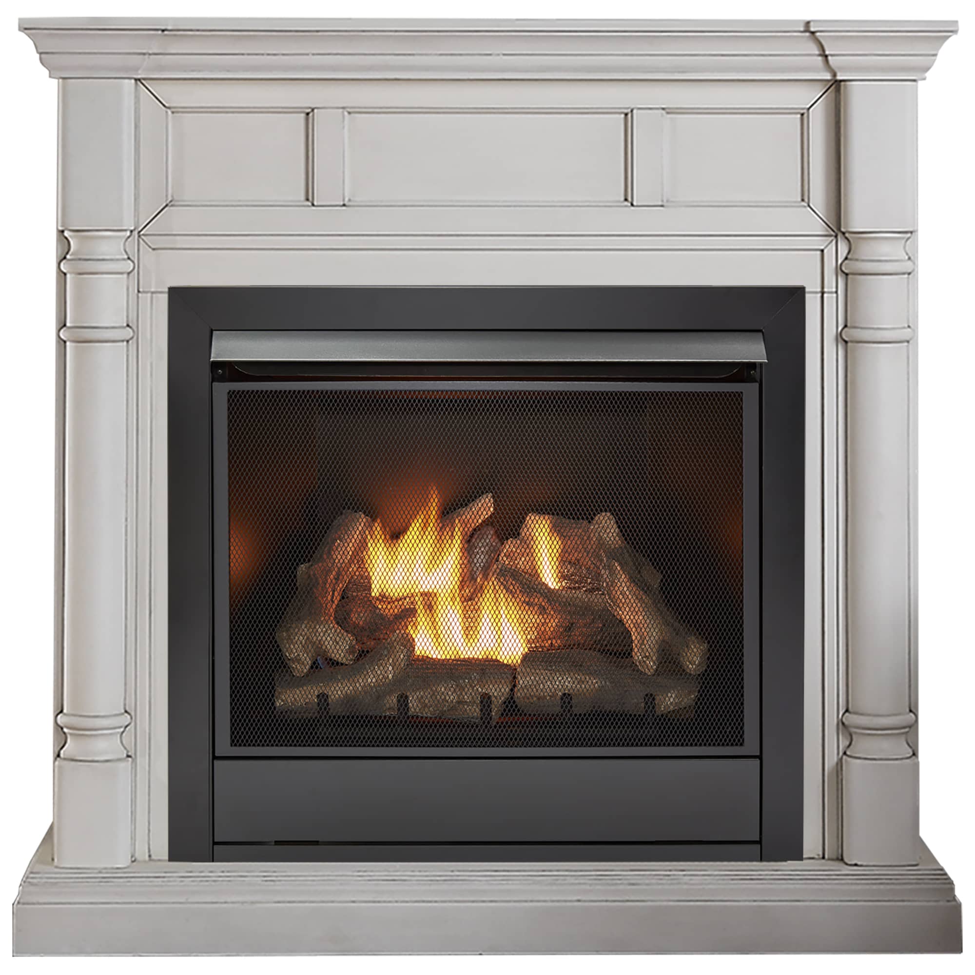 Duluth Forge Full Size Dual Fuel Ventless Gas Fireplace With Mantel – 32,000 BTU, Remote Control, Walnut Finish – Model# FDI32R-M-WN